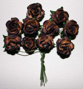 10st Paper Roses ca 15mm Dark Chocolate