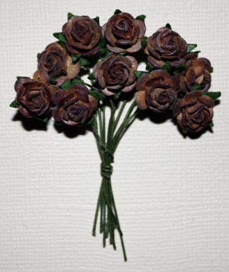 10st Small Paper Roses 2tone Chocolate Brown ca 1cm
